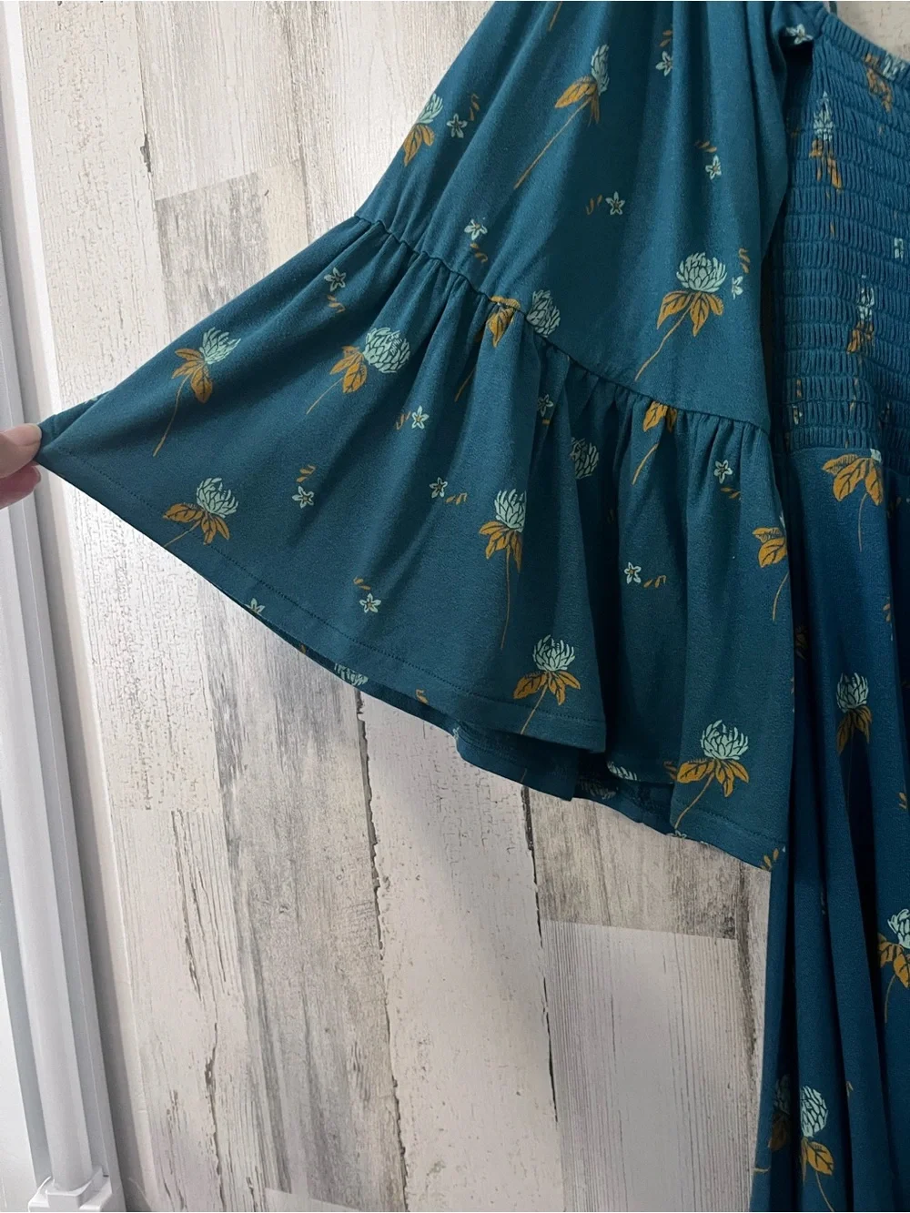 Free People Teal Blue Floral Off-Shoulder Tunic Small
